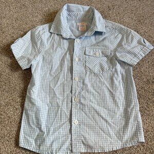 Joe Fresh Gingham Blue White Button Down Shirt Size 5T Boys Collared Shirt